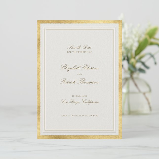 Modern Classic Formal Elevated Gold Ecru Wedding Spara Datumet (Stående Fram)