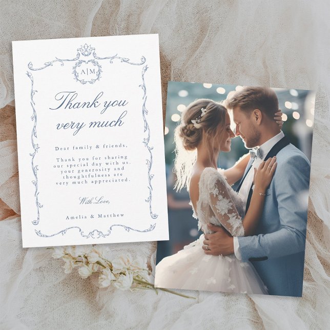 Modern Classic French Frame Blue Wedding Photo Tack Kort (Front & Back)