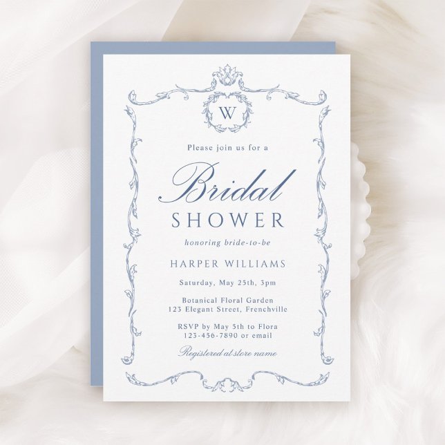 Modern Classic French Frame Bridal Shower Blue     Inbjudningar (Skapare uppladdad)