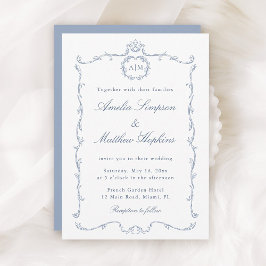 Modern Classic French Frame Wedding Dusty Blue Inbjudningar