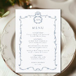 Modern Classic French Frame Wedding Dusty Blue Meny<br><div class="desc">Elegant French frame wedding menu with monograms. For more advanced customization of this design,  please click the BLUE DESIGN TOOL BUTTON above!  Matching items are also available.</div>