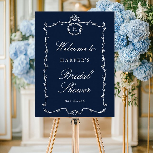Modern Classic French Frame Wedding Navy Blue Poster (Skapare uppladdad)