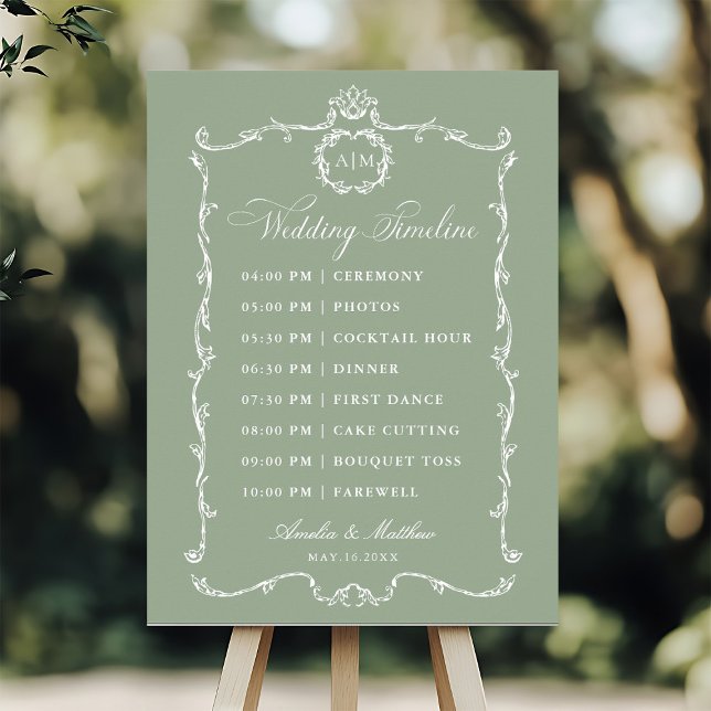 Modern Classic French Sage Green Wedding Timeline Poster (Skapare uppladdad)