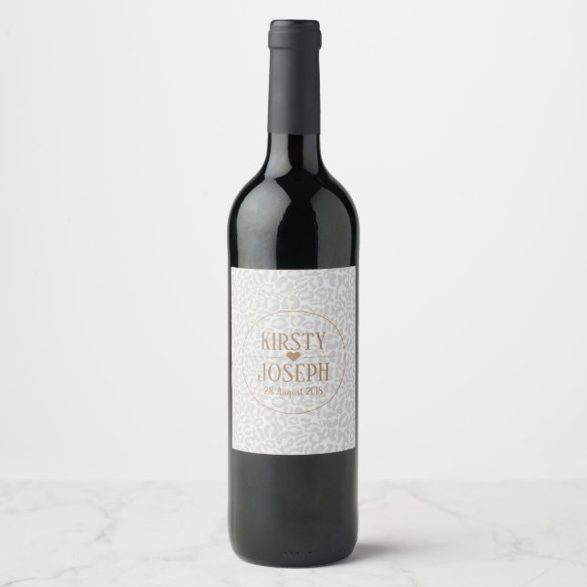 Modern Classic Guld Bröllop elegant Mönster Vinflaska Etikett (Framsida)