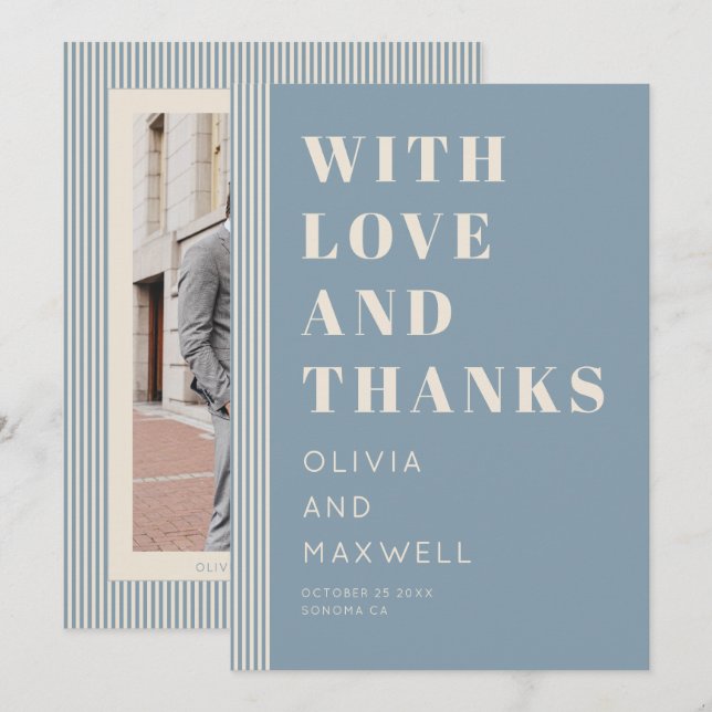 Modern Classic Love and Thanks Blue Striped Tack Kort (Fram/baksida)