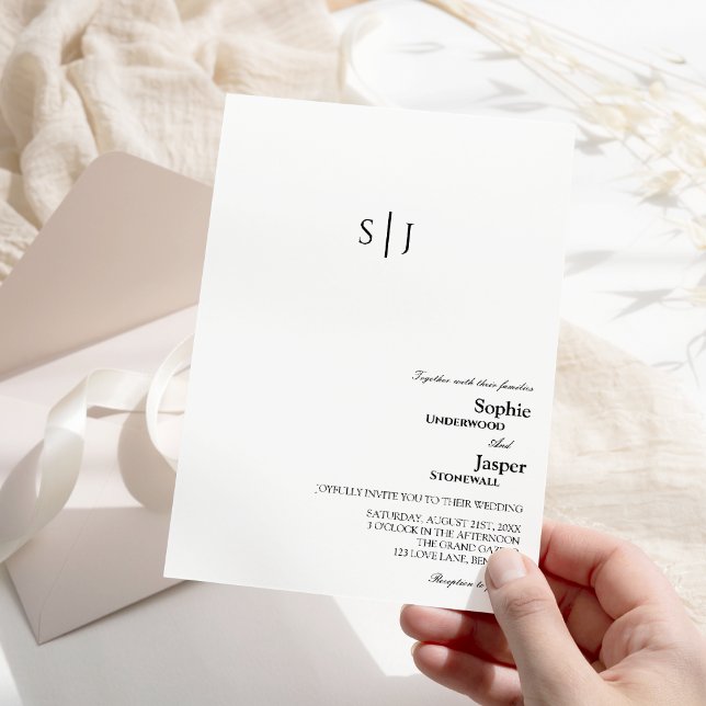 Modern Classic Monogram Bröllop Inbjudningar (Skapare uppladdad)