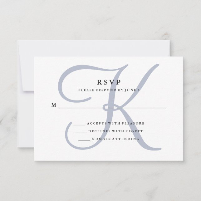 Modern Classic Monogram | Dusty Blue Bröllop OSA Kort (Framsida)