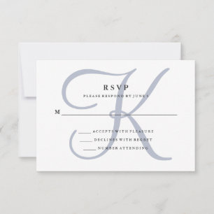 Modern Classic Monogram   Dusty Blue Bröllop OSA Kort