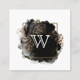 Modern Classic Monogram Initial Black Guld Leopard Fyrkantigt Visitkort