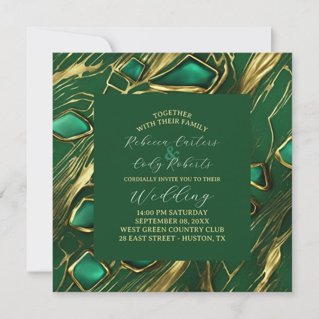 Modern Classic Moody Mörk Emerald Grönt Bröllop Inbjudningar (Framsida)