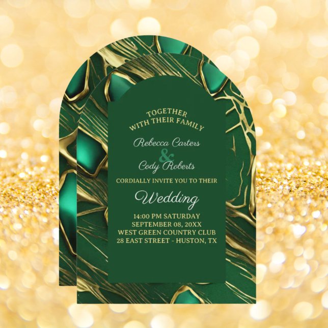 Modern Classic Moody Mörk Emerald Grönt Bröllop Inbjudningar (Modern Classic Moody Dark Emerald Green Wedding Invitation)