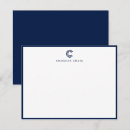Modern Classic Navy Blue Border Custom Stationery Anteckningskort