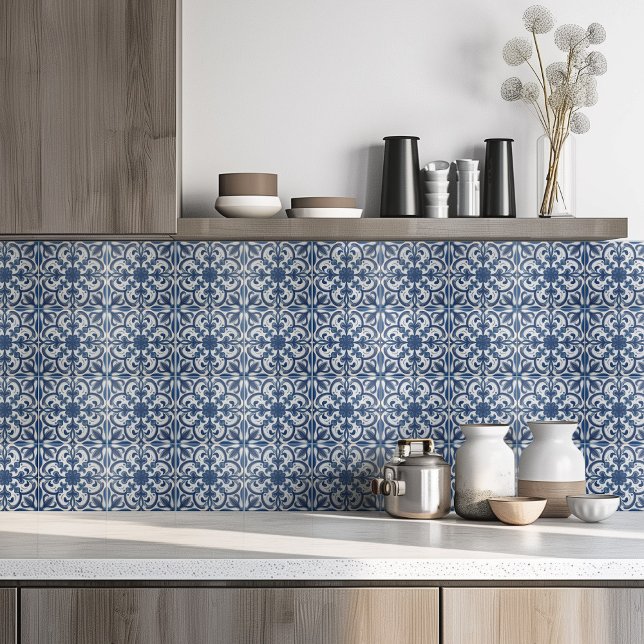 Modern Classic Navy Blue White Mediterranean Kakelplatta (Skapare uppladdad)