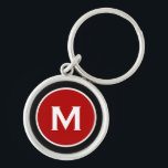 Modern Classic Red Monogram Rund Silverfärgad Nyckelring<br><div class="desc">Personlig Classic Monogrammed Keychain Monogram Initial Black White. Perfekt som helgdag,  familjeåterförening,  tack för marskalkar och gåva vid särskilda tillfällen.</div>
