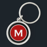 Modern Classic Red Monogram Rund Silverfärgad Nyckelring<br><div class="desc">Personlig Classic Monogrammed Keychain Monogram Initial Black White. Perfekt som helgdag,  familjeåterförening,  tack för marskalkar och gåva vid särskilda tillfällen.</div>