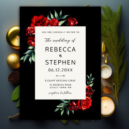 Modern Classic Röd ros Black Blommigt Ram Bröllop Inbjudningar