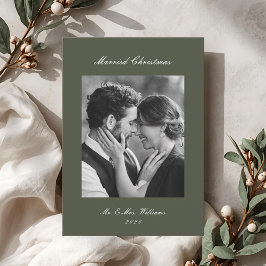 Modern Classic Sage Married Christmas Newlywed Julkort