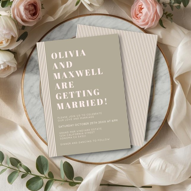 Modern Classic Sagegrön Randig Bröllopsinbjudan  Inbjudningar (Skapare uppladdad)