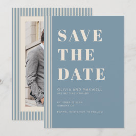 Modern Classic Save The Date Blue Striped Photo Inbjudningar