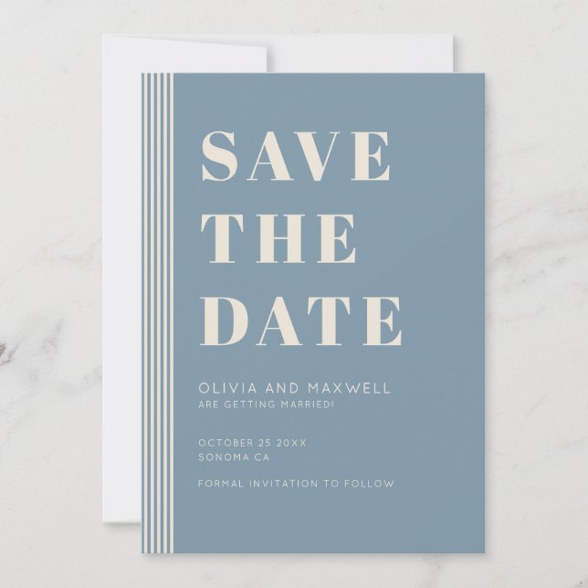 Modern Classic Save The Date Blue Striped Wedding  Inbjudningar (Framsida)