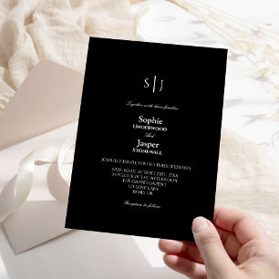 Modern Classic Simple Black Monogram Bröllop Inbjudningar