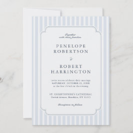 Modern Classic Stripes Dusty Blue Vintage Wedding Inbjudningar