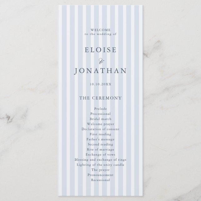 Modern Classic Stripes Dusty Blue Vintage Wedding Program (Framsida)