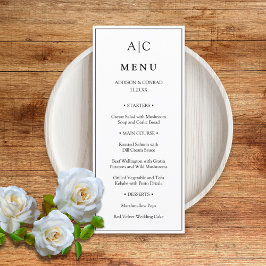 Modern Classic White Monogram Bröllop Flat Menu Meny