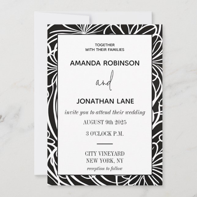 Modern Classy Black and White Wedding-inbjudan Inbjudningar (Framsida)