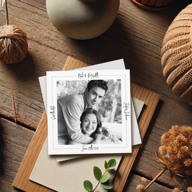 Modern Classy Black & White Photo Spara Datumet (Skapare uppladdad)