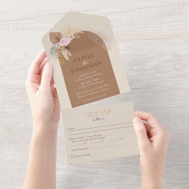 Modern Classy Boho Rustic Beige Brown Bröllop (Tearaway)