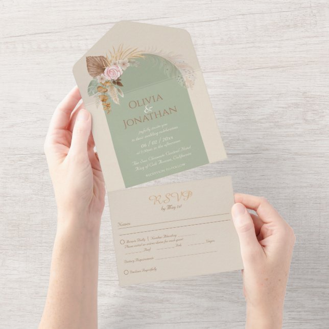 Modern Classy Boho Rustic Beige Mint Bröllop (Avrivbar del)