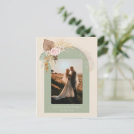 Modern Classy Boho Rustic Beige Mint Bröllop Vykort