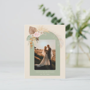 Modern Classy Boho Rustic Beige Mint Bröllop Vykort