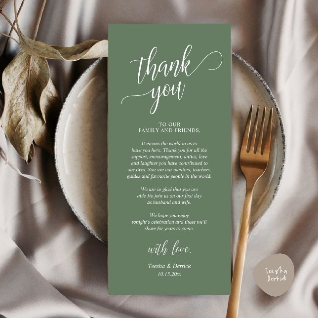Modern Classy bröllop - tack för ditt kort (Modern Classy Wedding Dinner Thank You Card Reception brunch lunch in Sage Green)