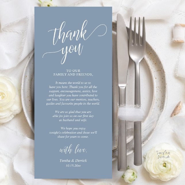 Modern Classy bröllop - tack för ditt kort (Modern Classy Wedding Dinner Thank You Card Reception brunch lunch in dusty blue)