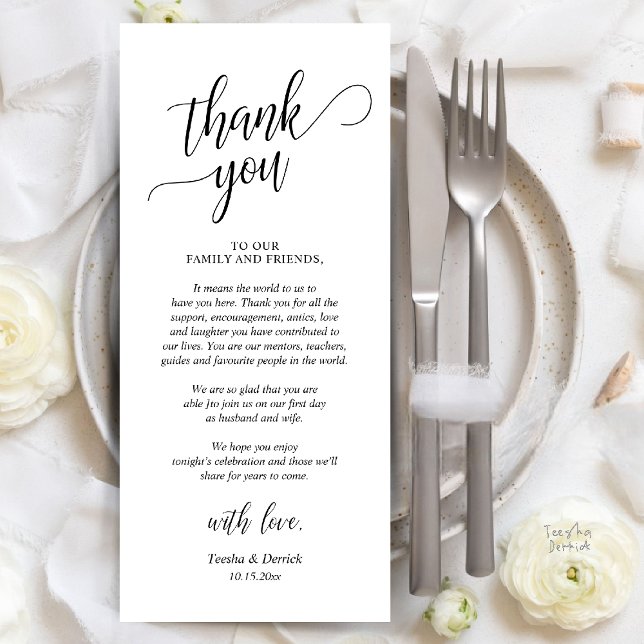 Modern Classy bröllop - tack för ditt kort (Modern Classy Wedding Dinner Thank You Card Reception brunch lunch in Black White)