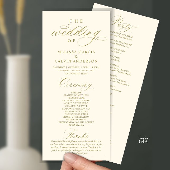 Modern Classy Elegant Wedding Ceremony Program (Modern Classy Elegant Wedding Ceremony Program card yellow gold)