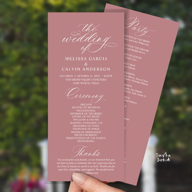 Modern Classy Elegant Wedding Ceremony Program (Modern Classy Elegant Romantic Wedding Ceremony Program Card in rose pink dusty)