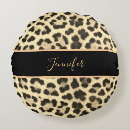 Modern Classy Leopard Print Personlig Namn Rund Kudde