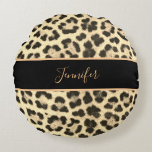 Modern Classy Leopard Print Personlig Namn Rund Kudde