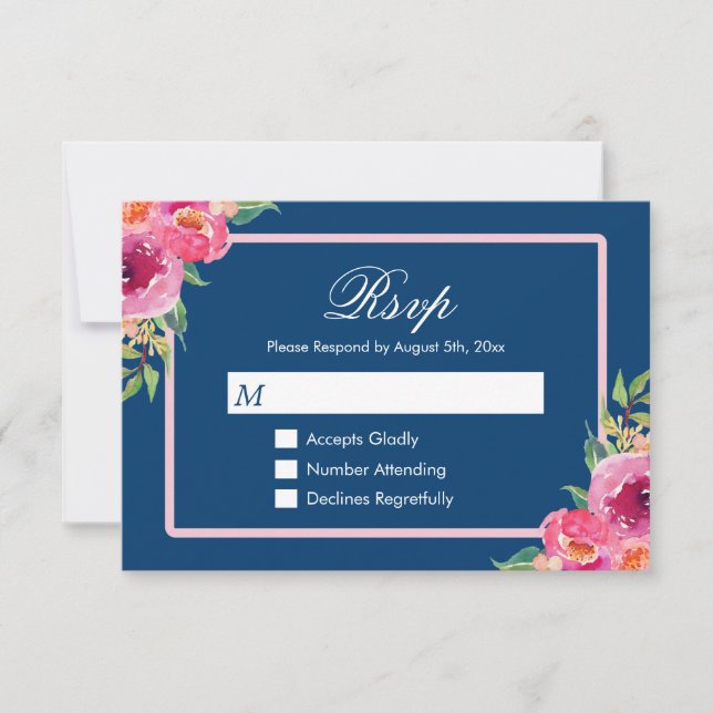 Modern Classy Lila Rosa Blommigt Navy Blue OSA Kort (Framsida)