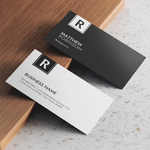 Modern Classy Monogram Black and White Visitkort