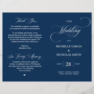 Modern Classy Navy Blue, Folable Bröllopsprogram
