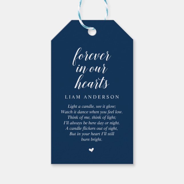 Modern Classy Navy Blue, Funeral Memorial Service Presentetikett (Framsidan)