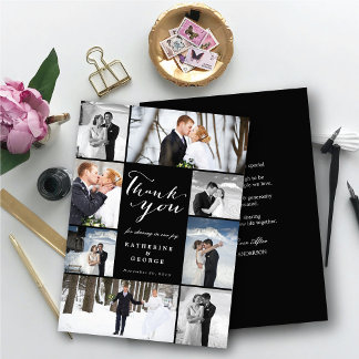 Modern Classy Script 8 Multi Photo Snyggt Bröllop Tack Kort
