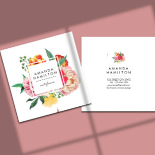 Modern Classy Watercolor Peony-Blommigt Fyrkantigt Visitkort