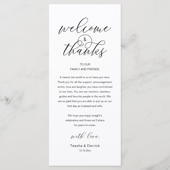 Modern Classy Wedding Reception Thank You Card Program (Framsida)