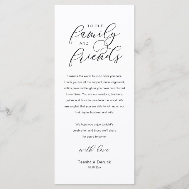 Modern Classy Wedding Reception Thank You Card Program (Framsida)