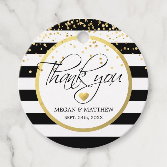 Modern Classy White Black & Guld Bröllop Tack Gåvor Etiketter (Framsida)